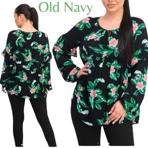 Old Navy Black Floral Rayon Multicolor Top Blouse - Women’s Large